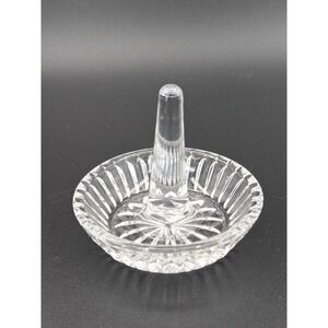 Vtg Clear Pressed Etched Glass Ring Holder Sunburst Base Jewelry Trinket Dish